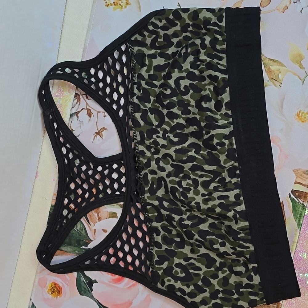 Womens Pink Victoria's Secret Cheetah Print Mesh Razor Back Sports Bra Size L